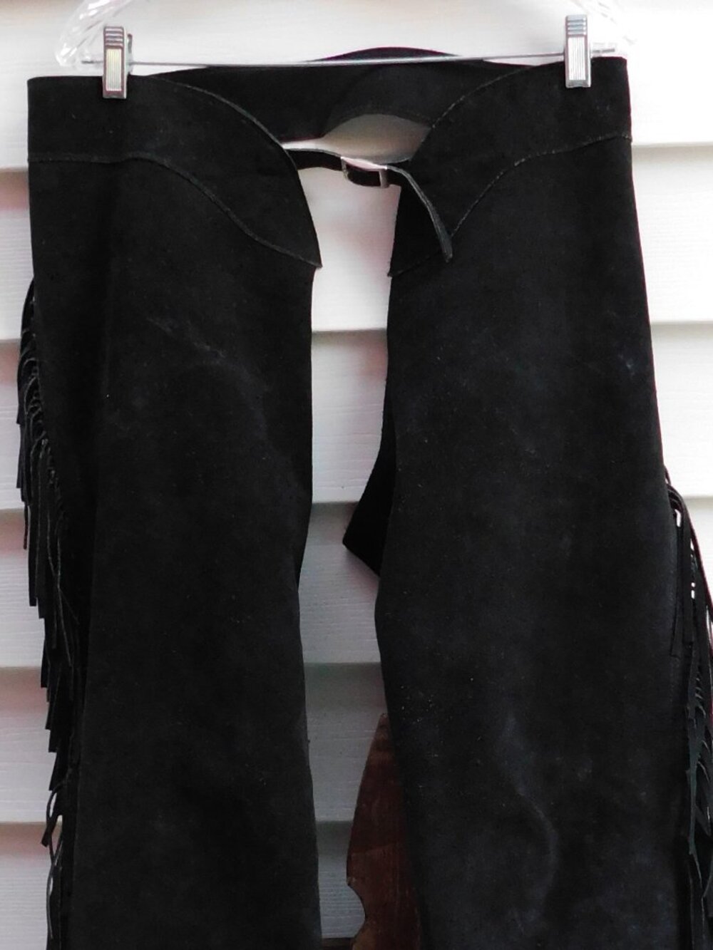 USA Made Black Suede Fringed Leather Western Chaps for Rodeo / Horseback Riding - Picture 3 of 8
